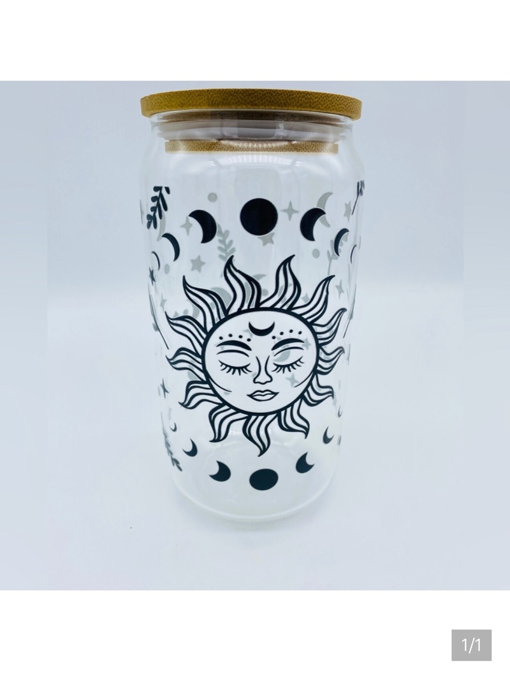 MOON & STARS GLASS TUMBLER W/STRAWS NEW HANDMADE - Picture 2 of 2